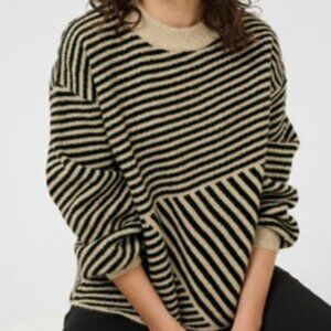 NWT KAFFE crow neck sweater col Feather Gray Melange / Black size large